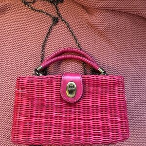 Pink Woven Top-Handle Crossbody Bag wicker box Patricia Nash unique chain